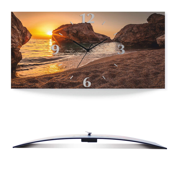 Wanduhr lautlos Aluminium Sonnenuntergang Meer 50x25 cm