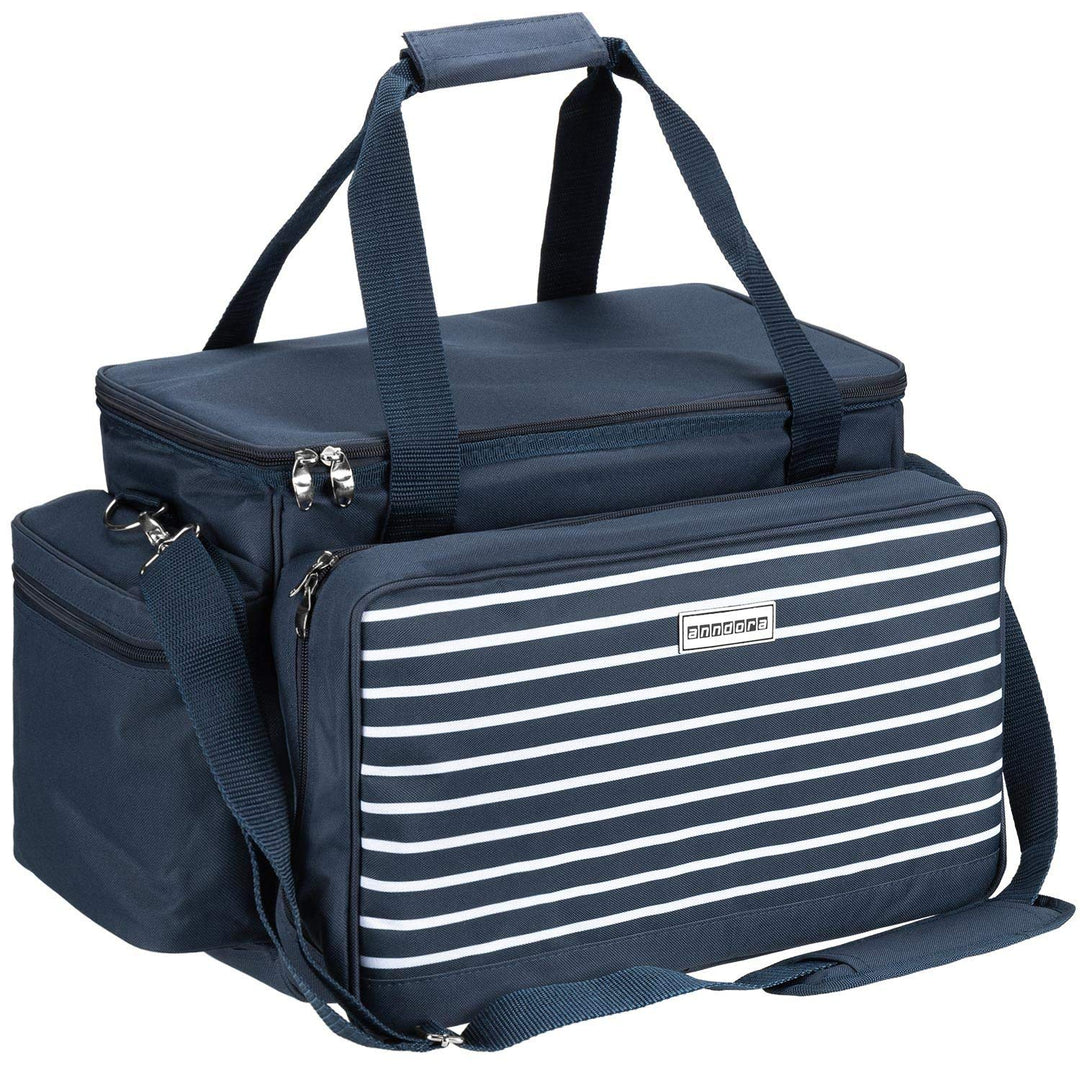 Picknickkorb Tasche XXL 57-teilig für 6 Personen Blau-Weiss