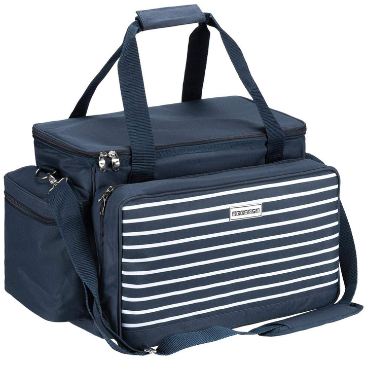 Picknickkorb Tasche XXL 57-teilig für 6 Personen Blau-Weiss