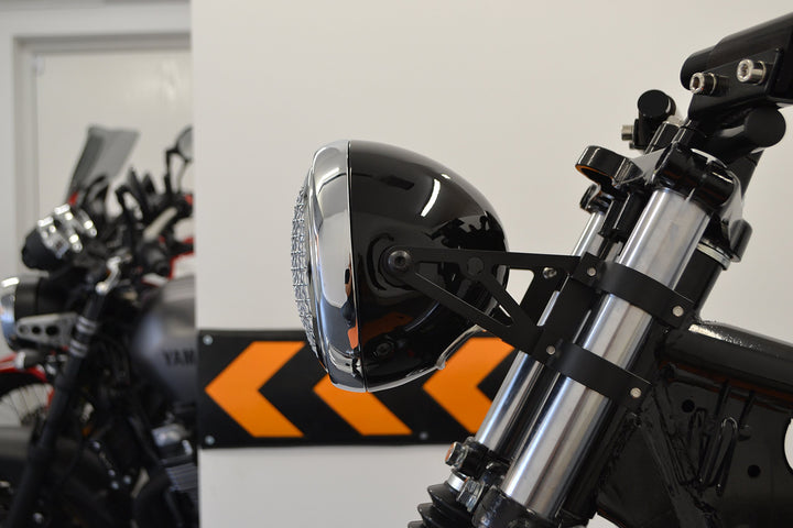 Motorrad Scheinwerfer 6,5 Zoll H4 55W Metall Schwarz-Chrom - Bild 6