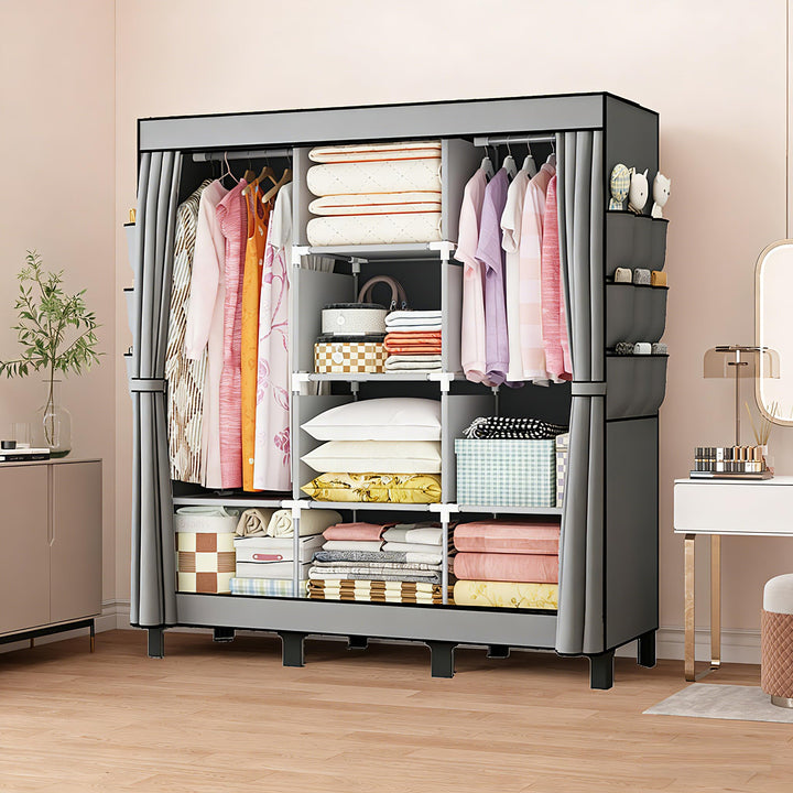 Kleiderschrank Stoff faltbar 130x45x172cm mit Kleiderstange Grau - Bild 3