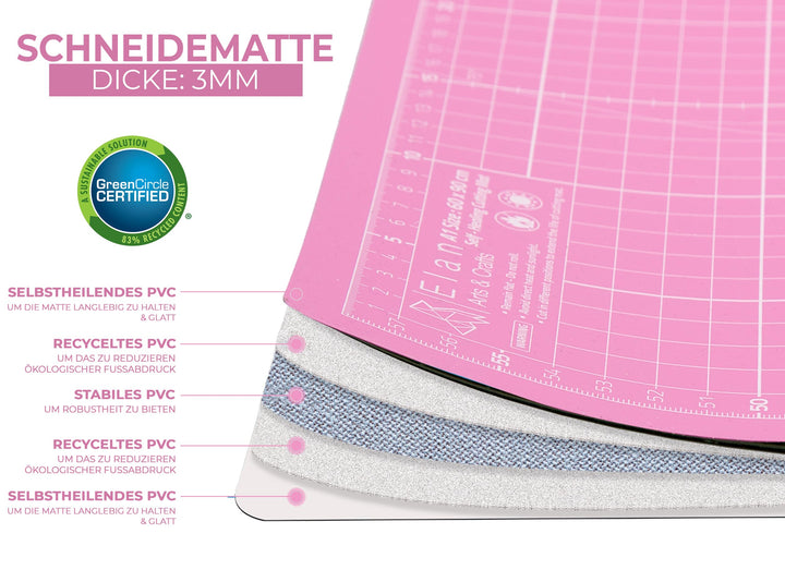 Schneidematte selbstheilend A2 45x60 cm Rosa 5-lagig Nähen Quilten - Bild 4
