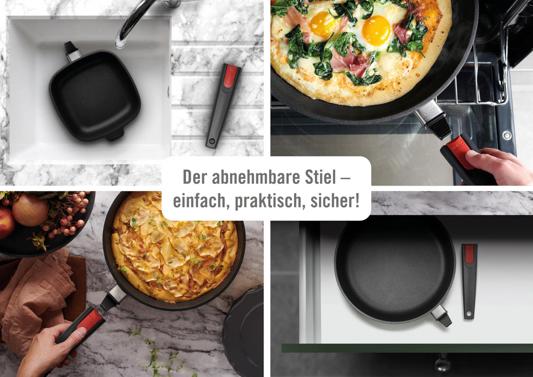 Grillpfanne Aluminiumguss 28x28 cm mit Rillen &amp; abnehmbarem Stiel - Bild 3