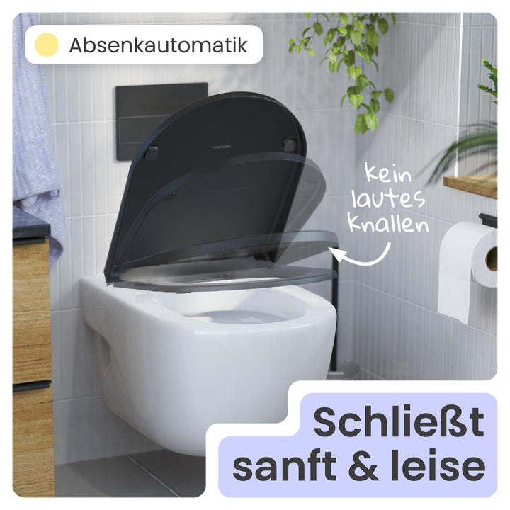 WC-Sitz D-Form Schwarz matt mit Absenkautomatik &amp; Schnellverschluss - Bild 3