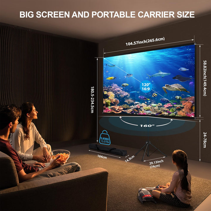 Beamer Leinwand 120 Zoll mit Stativ 16:9 4K HD für Heimkino - Bild 2