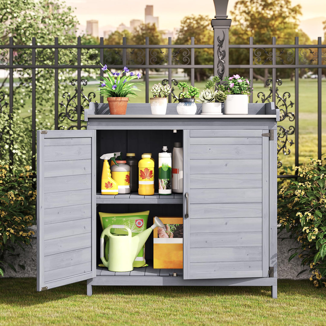 Pflanztisch mit Unterschrank Tannenholz 98x48x95 cm Grau Outdoor - Bild 7