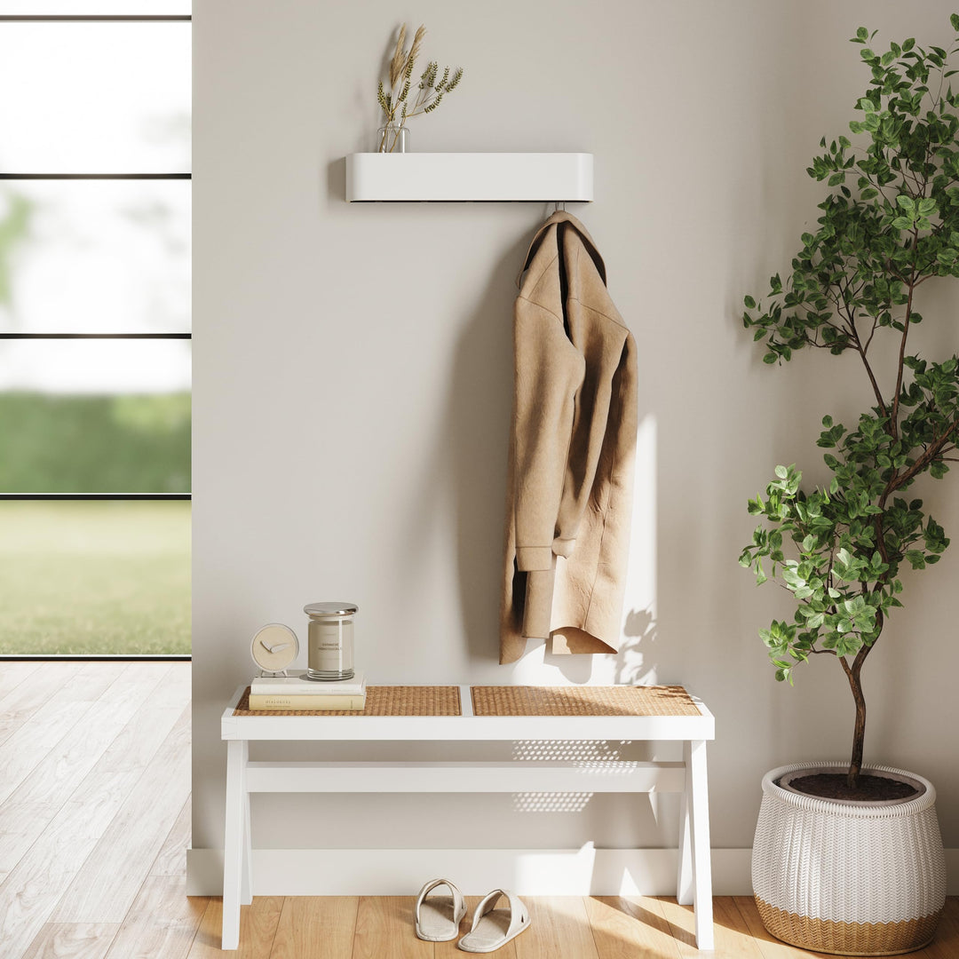Wandgarderobe Holz Weiss mit 5 Haken und Ablage Skandi-Design - Bild 6