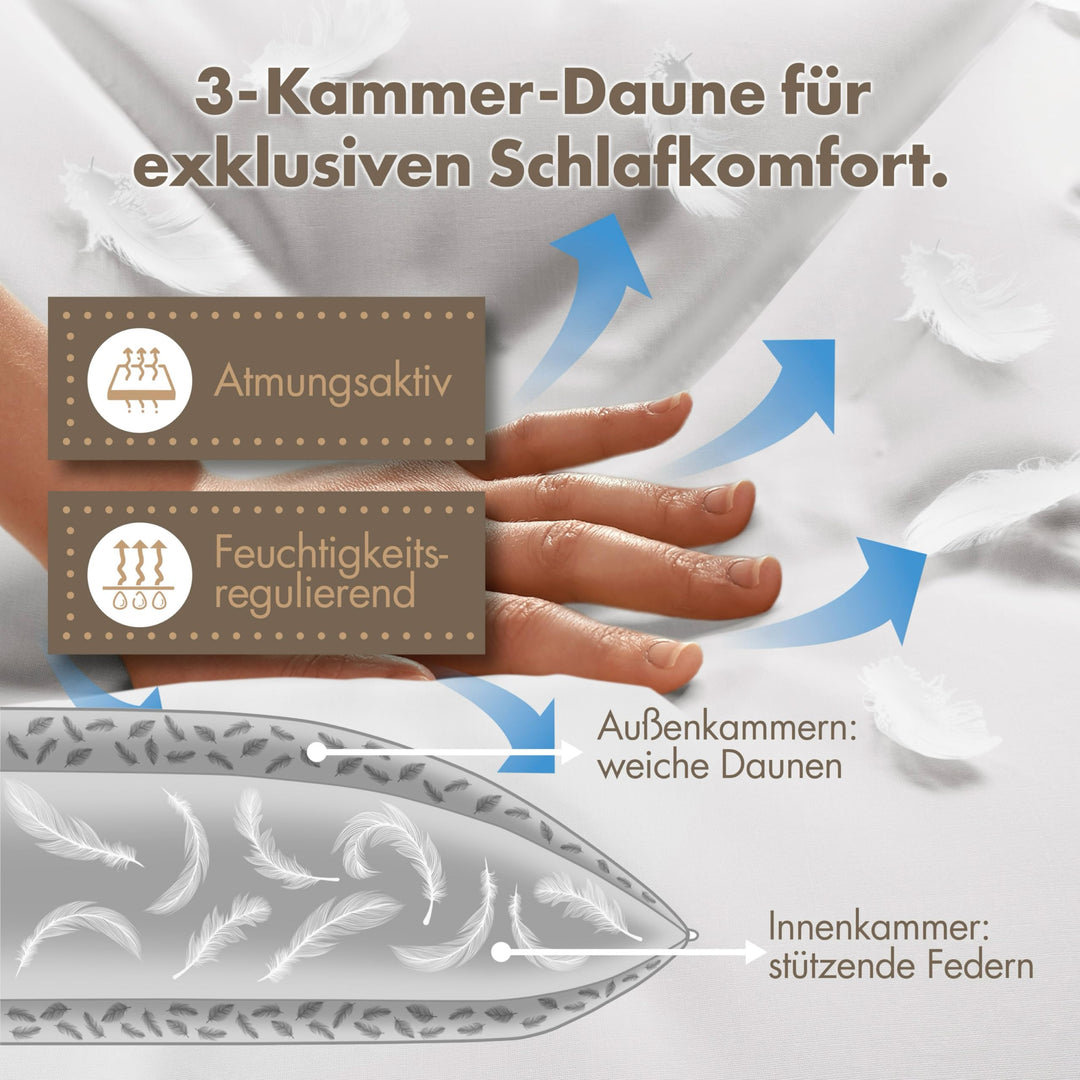 Daunenkissen 80x80 3-Kammer Baumwolle Allergiker geeignet - Bild 4