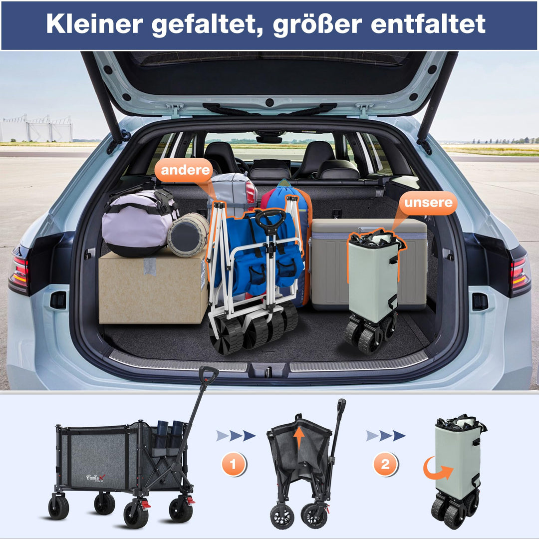Bollerwagen faltbar 120L 100kg mit Bremsen und 360°-Rädern - Bild 5