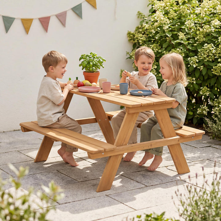 Kinder-Sitzgruppe Massivholz Teak-Optik 4 Plätze für Garten &amp; Terrasse - Bild 2