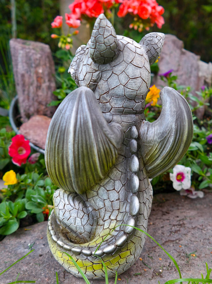 Gartenfigur Drache mit Blumenstrauss Polyresin Steinoptik 25 cm - Bild 5
