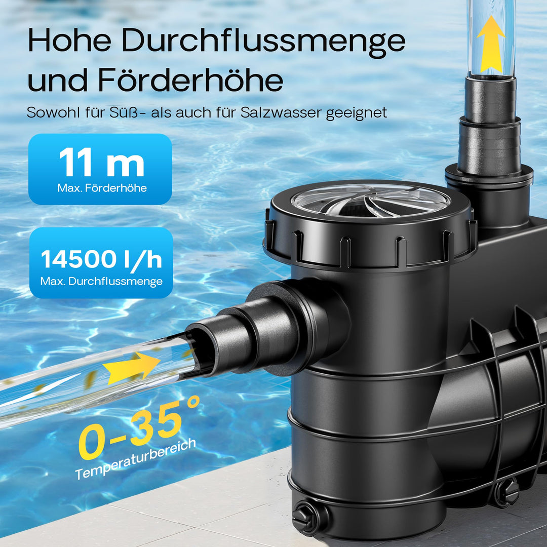 Poolpumpe 14500 l/h 750W Filterpumpe für Pool und Schwimmbad - Bild 5