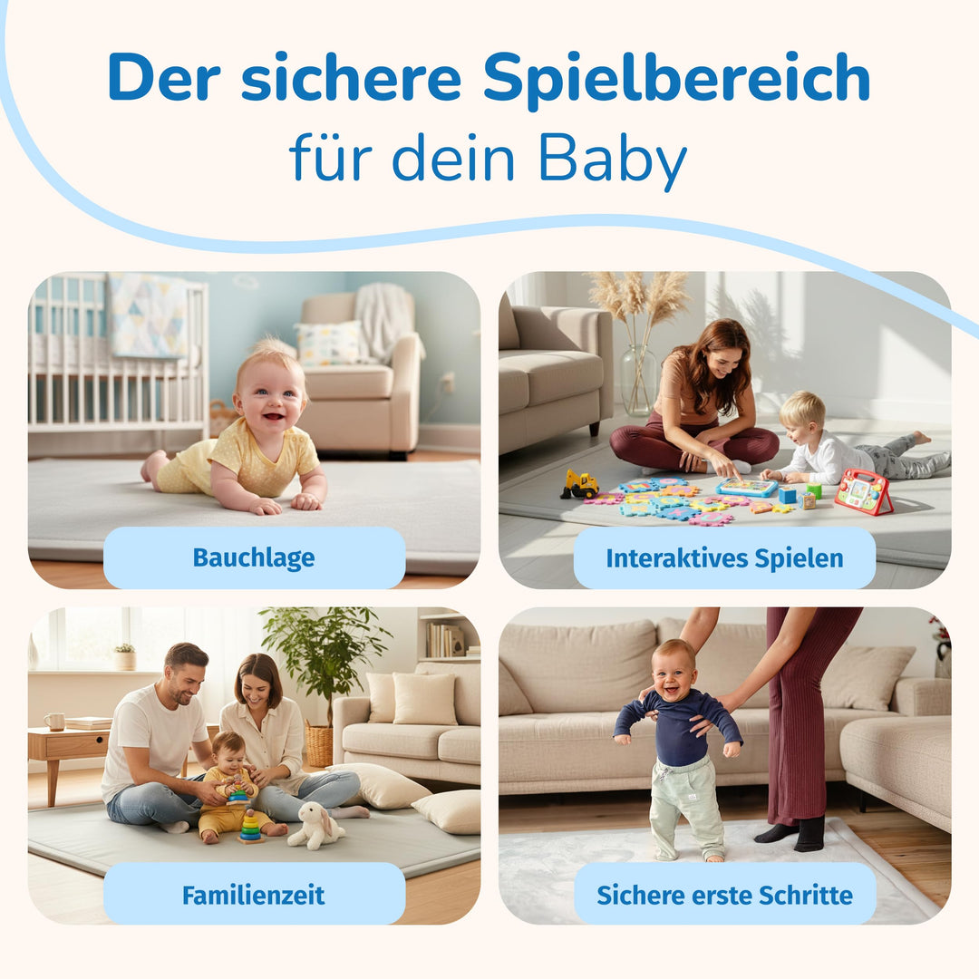 Krabbelmatte Baby Schaumstoff 180x200cm 3cm Dick Rutschfest Grau - Bild 4