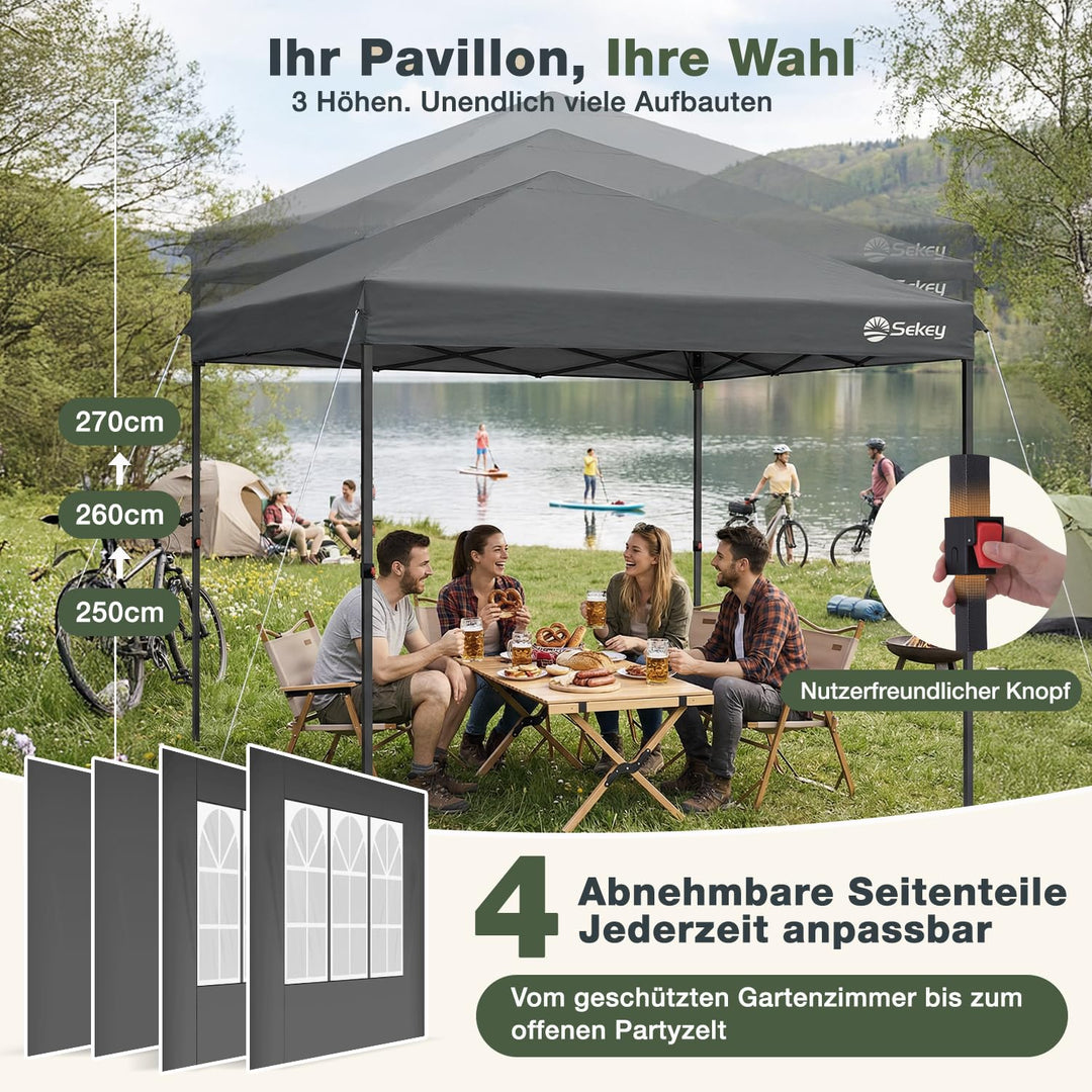 Faltpavillon 3x3 m Pop-Up mit 4 Seitenwänden 420D Oxford anthrazit - Bild 6