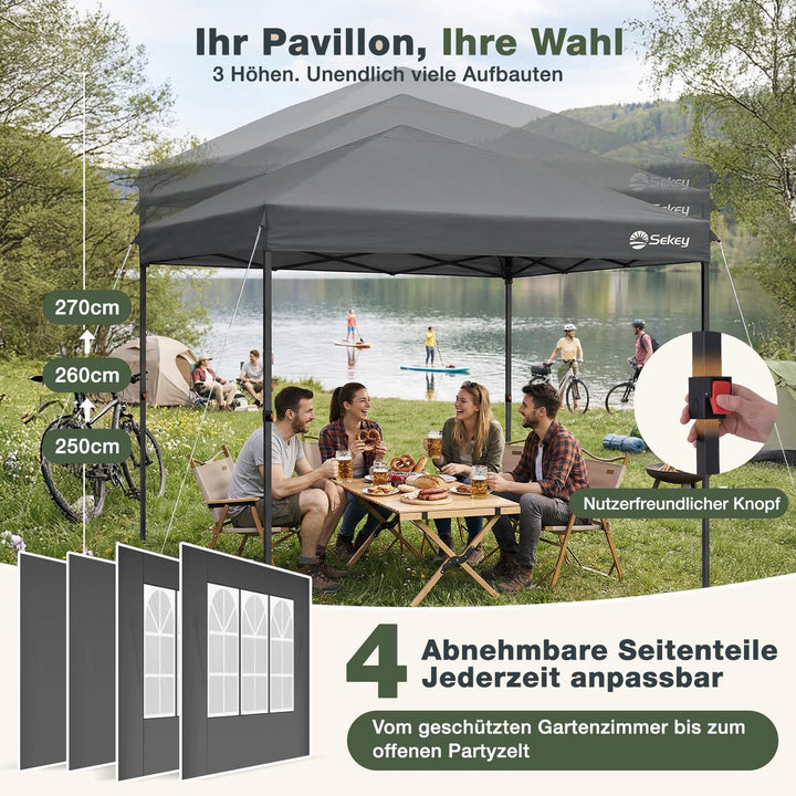 Faltpavillon 3x3 m Pop-Up mit 4 Seitenwänden 420D Oxford anthrazit - Bild 6