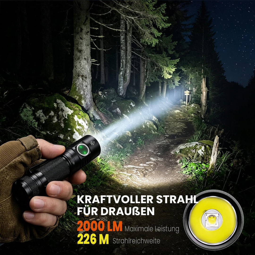 LED Taschenlampe 2000 Lumen USB-C wiederaufladbar IPX8 Outdoor - Bild 2