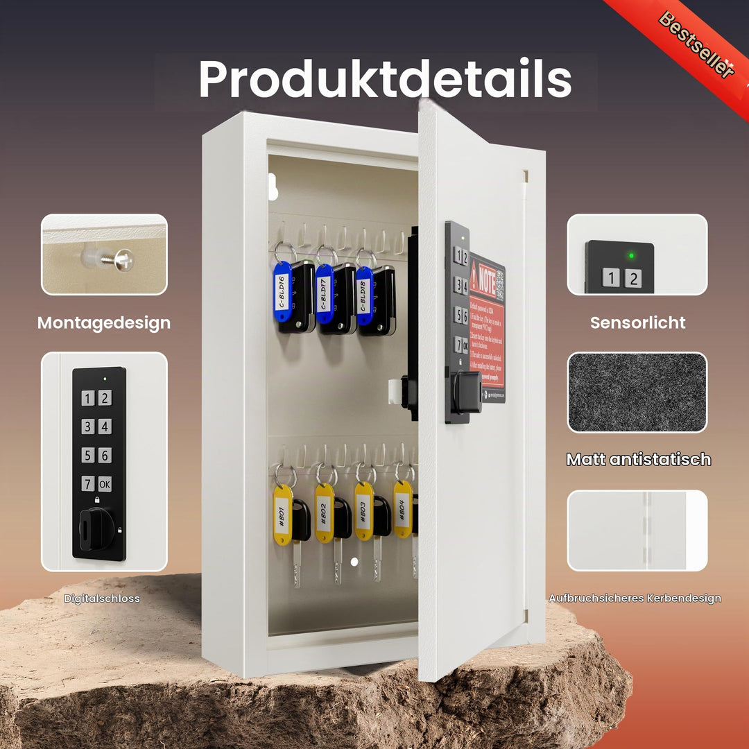 Schlüsselkasten elektronisch 40 Haken Zahlencode Wandmontage - Bild 7