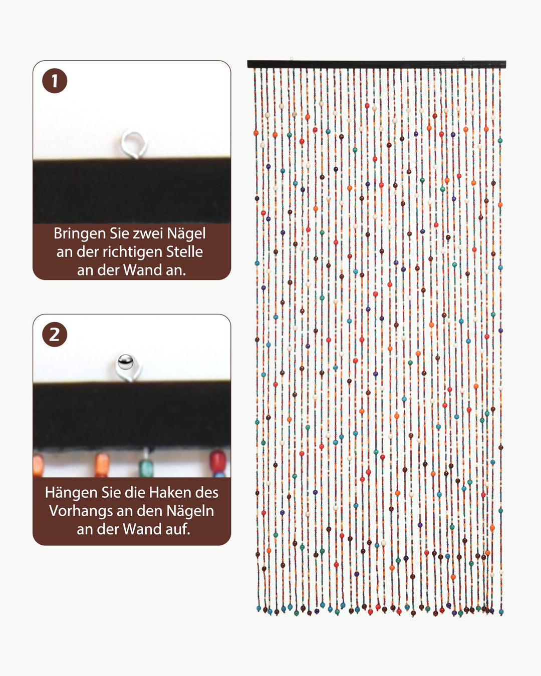 Perlenvorhang Bambus Bunt 90x200cm 38 Straenge als Raumteiler - Bild 3