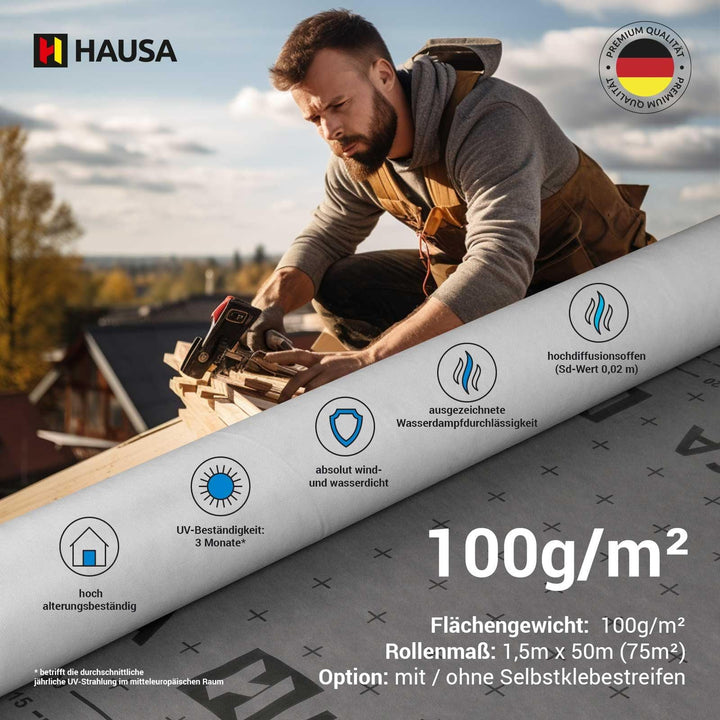 Unterspannbahn 3-lagig 100g/m² 1,5x50m mit Selbstklebestreifen - Bild 8
