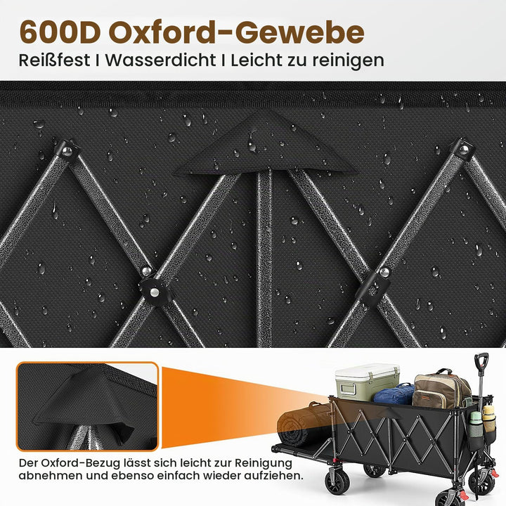 Bollerwagen faltbar 260L 250kg Tragkraft All-Terrain-Räder Schwarz - Bild 9