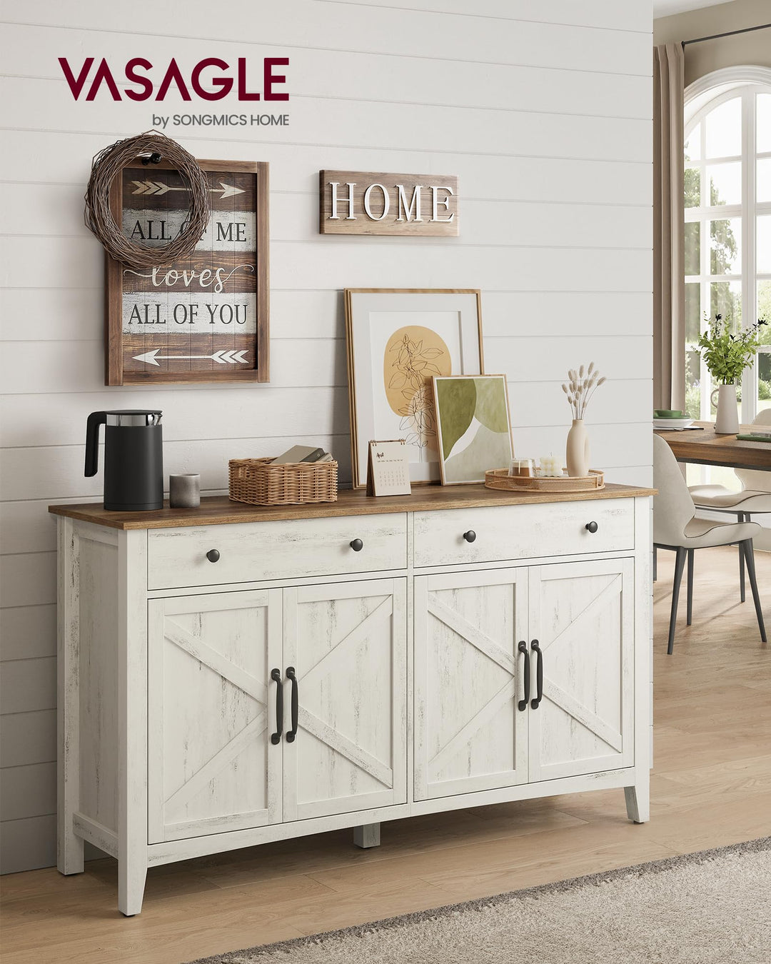 Sideboard mit 2 Türen und Schubladen Vintageweiß Honigbraun 140 cm - Bild 2
