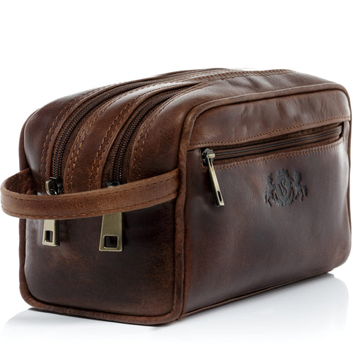 Kulturtasche Herren Echtleder Vachetta handgefertigt 25x15x11 cm