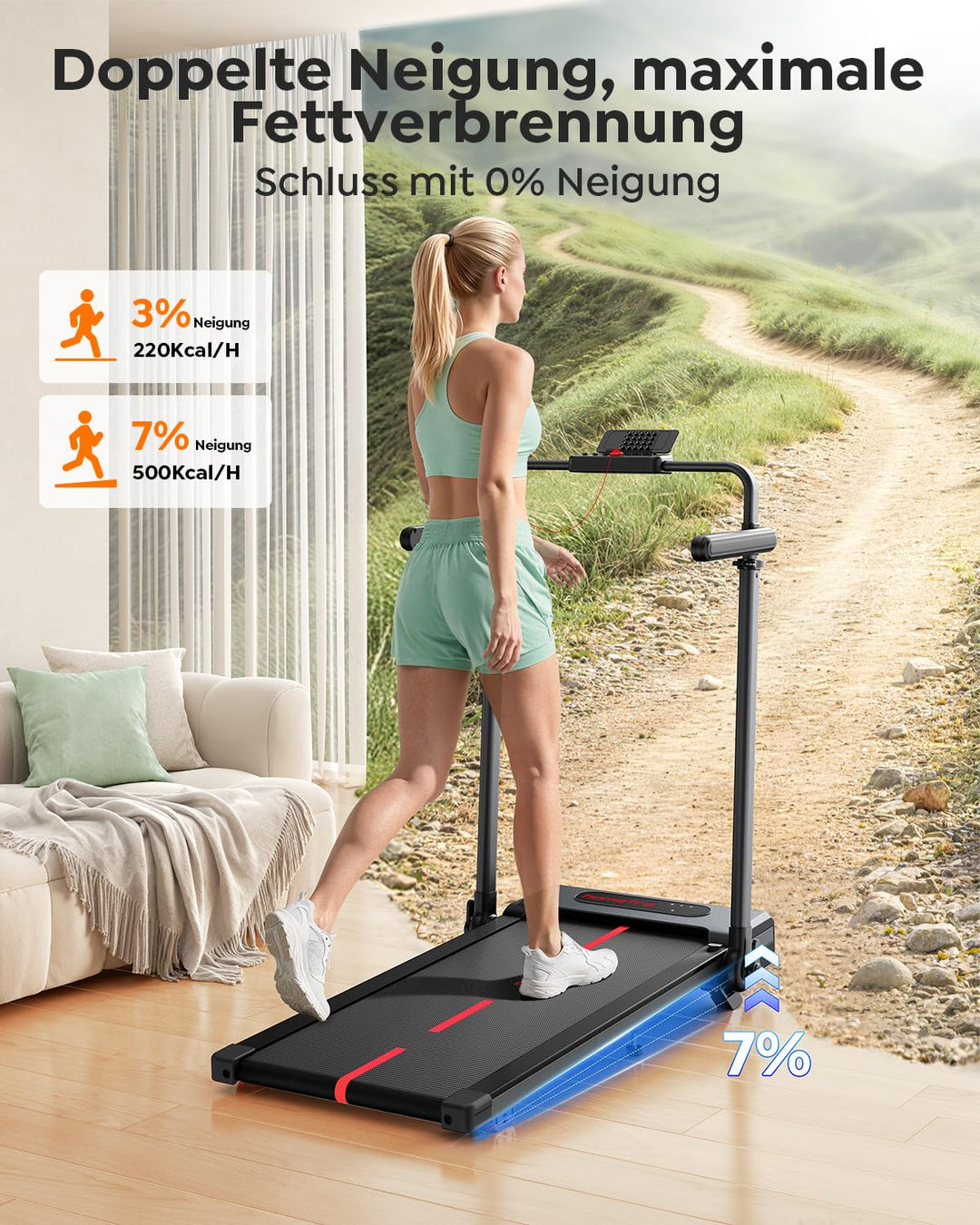 Laufband klappbar 3,0 PS Motor 7% Steigung Heim-Fitness - Bild 2