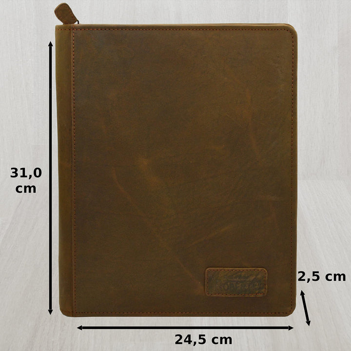 Schreibmappe Echtleder Vintage Braun mit Tablet-Fach für Konferenz - Bild 6