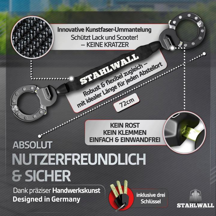 E-Scooter Schloss Handschellen-Design 8mm Stahl mit Tasche - Bild 3