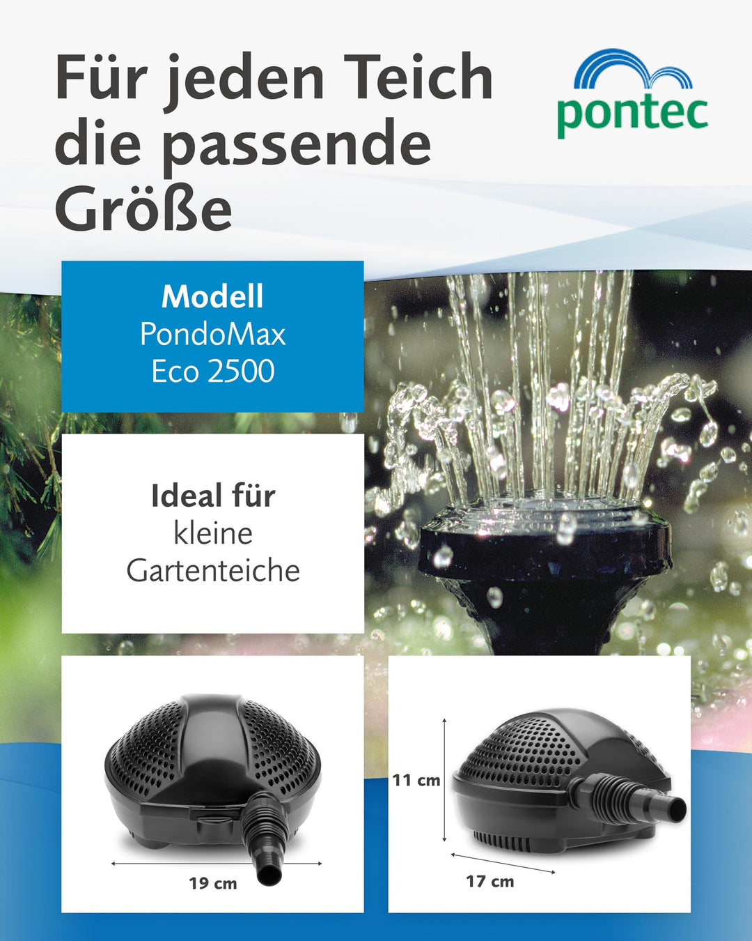 Teichpumpe Filterpumpe 2500 l/h Energiespar Bachlauf Wasserfall 10m Kabel - Bild 4