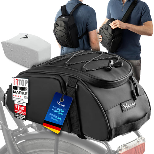 Fahrradtasche 3-in-1 mit Rucksackfunktion 10-14L schwarz