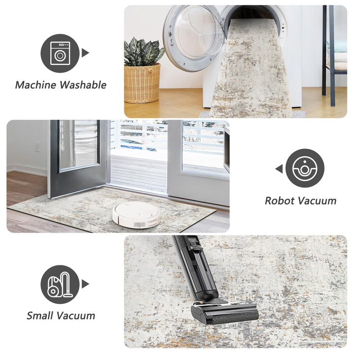Kurzflor-Teppich Abstrakt Beige Waschbar 160x230 cm Wohnzimmer - Bild 5