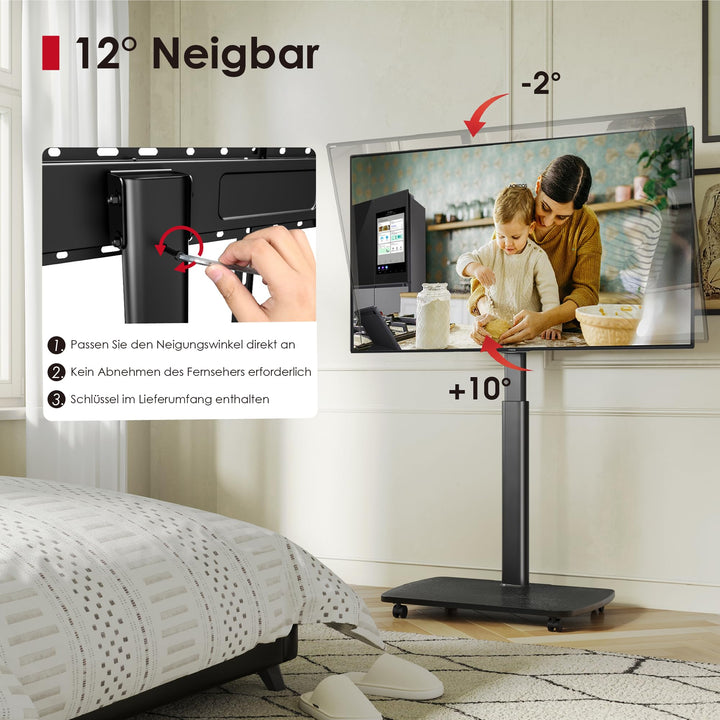 TV Bodenständer rollbar mit Holzregal 43-75 Zoll bis 50kg höhenverstellbar - Bild 3