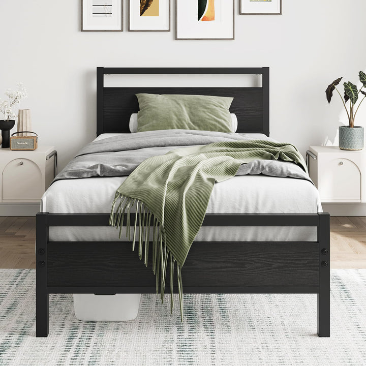 Metallbett Einzelbett 90x200 mit Kopfteil Stahl Schwarz