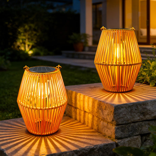 Solar Laterne Rattan-Optik Warmweiss IP44 für Garten 2er-Set