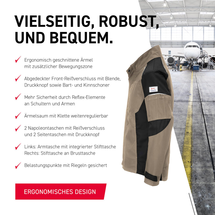 Arbeitsjacke Polyester-Baumwolle körpernah sandbraun/schwarz Gr. XS - Bild 5
