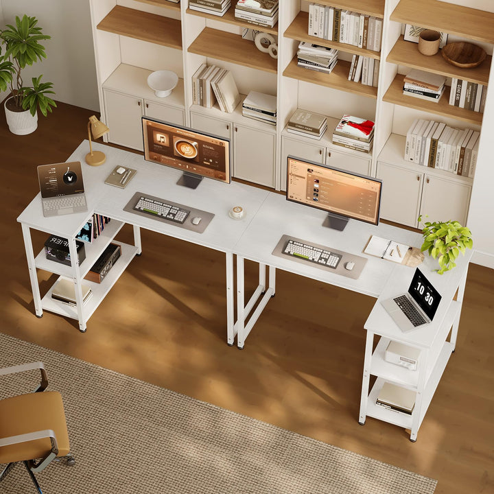 Gaming Schreibtisch L-Form mit Regal 100x70 cm Weiss - Bild 5