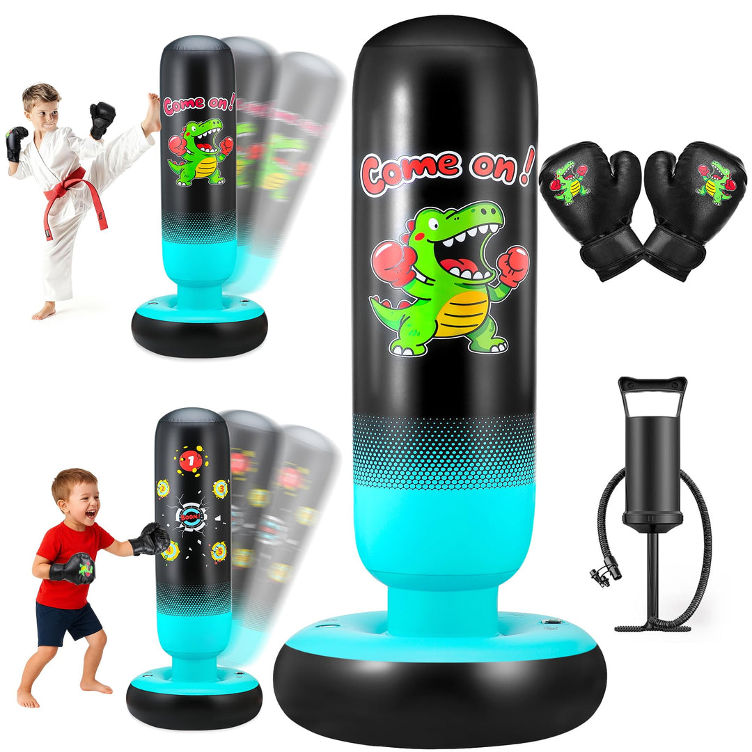 Boxsack Kinder aufblasbar 165 cm Dinosaurier 2-in-1 mit Handschuhen