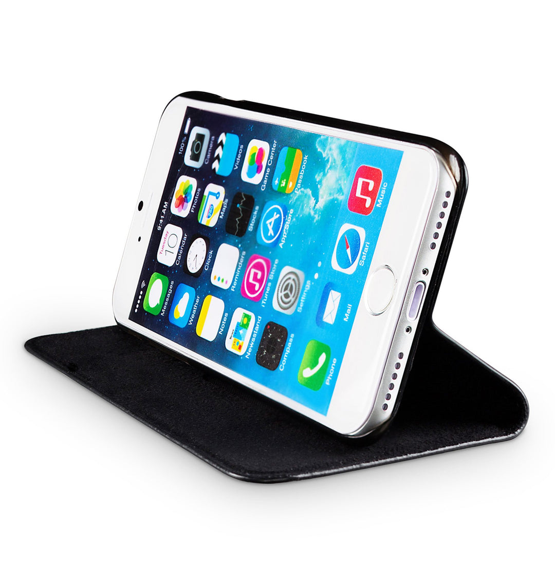 Leder Handytasche iPhone SE 2020 / 8 / 7 Schwarz mit Kartenfach - Bild 3
