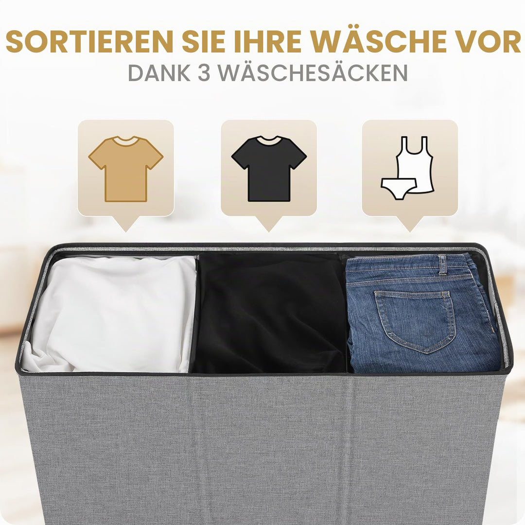 Wäschekorb 180L mit Deckel 3 Fächer Wäschesortierer XXXL - Bild 3