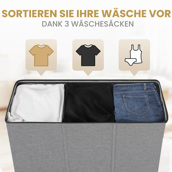 Wäschekorb 180L mit Deckel 3 Fächer Wäschesortierer XXXL - Bild 3