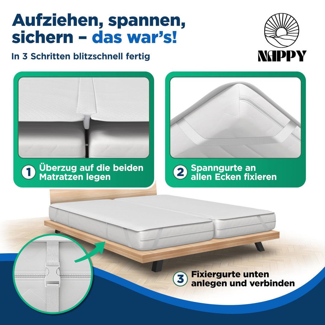 Matratzenverbinder 180x200cm wasserdicht waschbar mit Fixiergurten - Bild 4