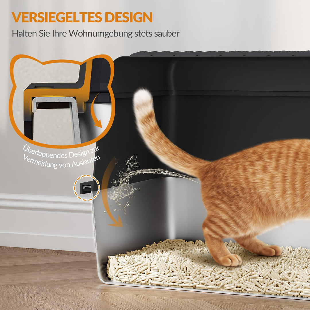 Katzentoilette Edelstahl XXL 3-in-1 mit Klappdeckel 60x40x38,5cm - Bild 6