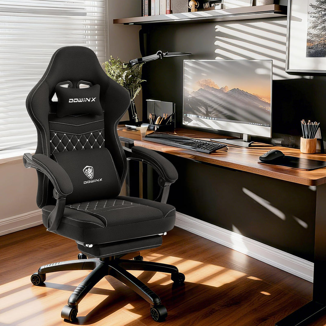 Gaming Stuhl Stoff ergonomisch mit Taschenfederkern und Fussstuetze 150 kg - Bild 2