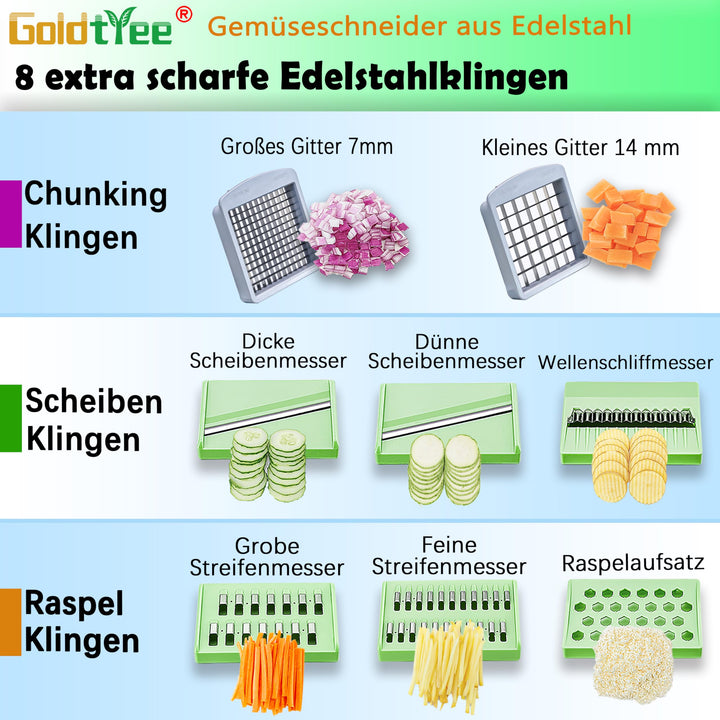 Gemüseschneider Edelstahl mit 8 Klingen und Behälter - Bild 5