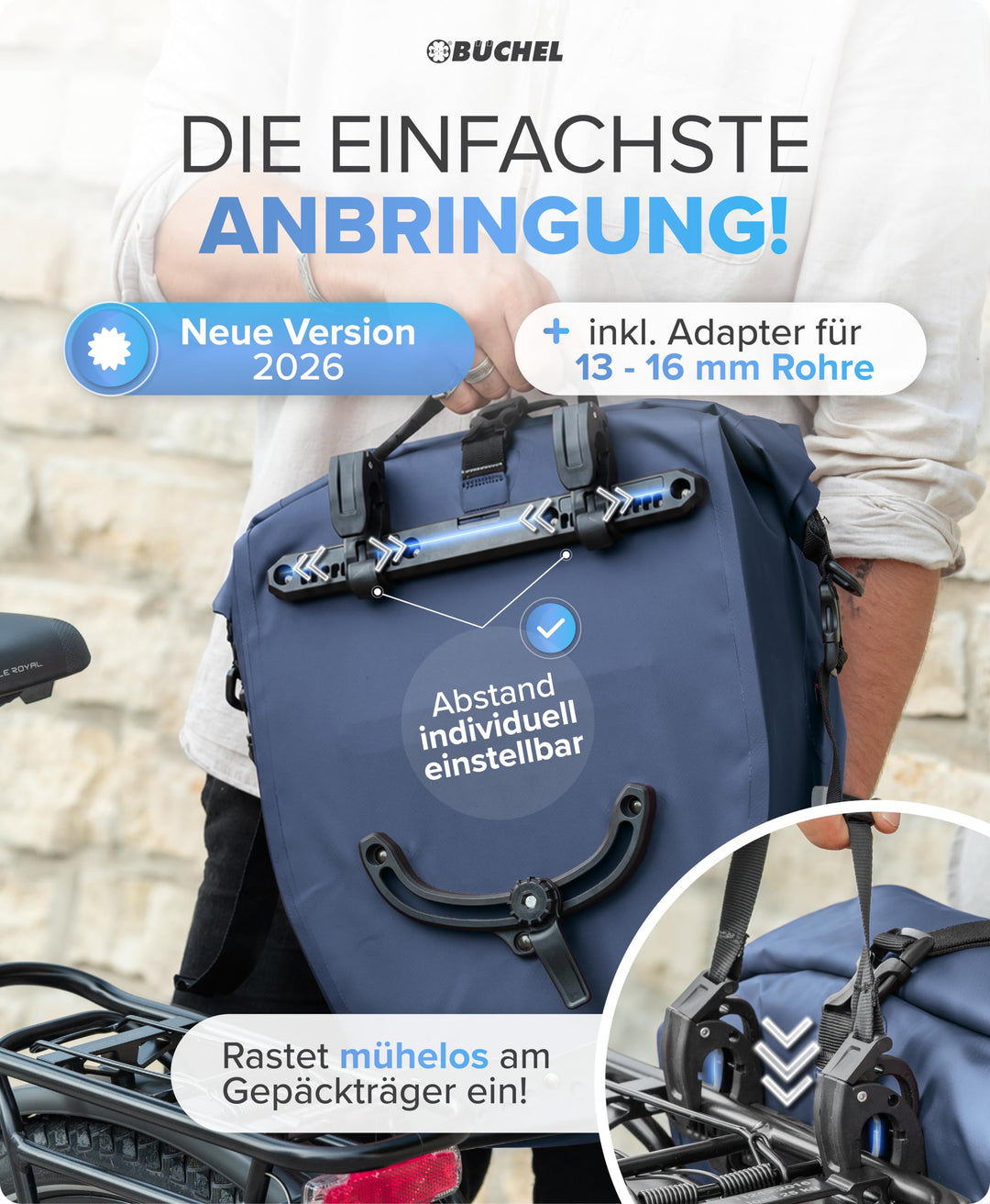 Fahrradtasche Gepäckträger 2er Set 25,4 L wasserdicht mit Schultergurt - Bild 5