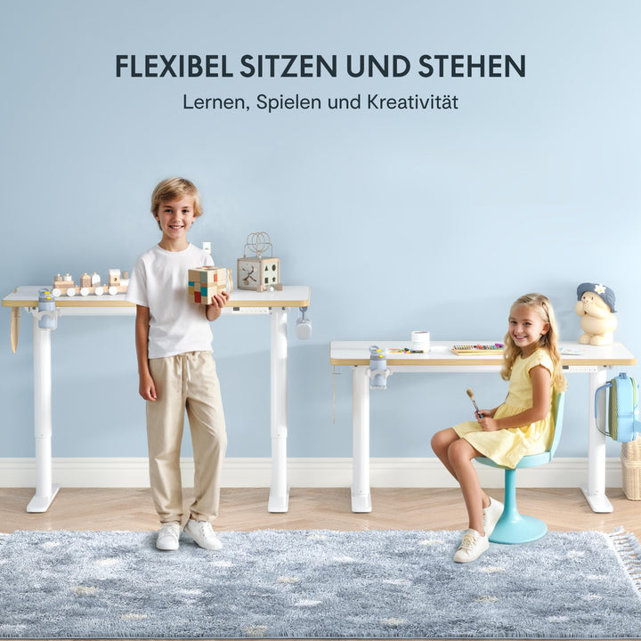 Kinderschreibtisch elektrisch höhenverstellbar 110x52 cm Weiss - Bild 9