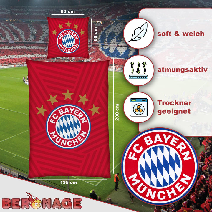 FC Bayern Bettwäsche 135x200 cm Baumwolle Renforcé Rot Fussball - Bild 2
