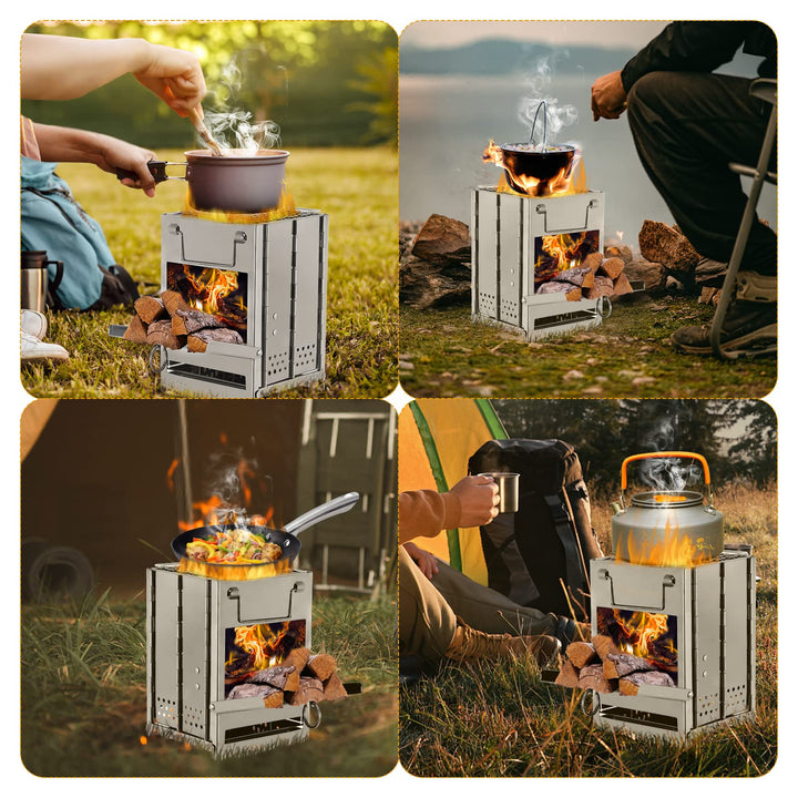 Camping-Holzofen Edelstahl 304 klappbar mit Grillnetz und Tasche - Bild 5