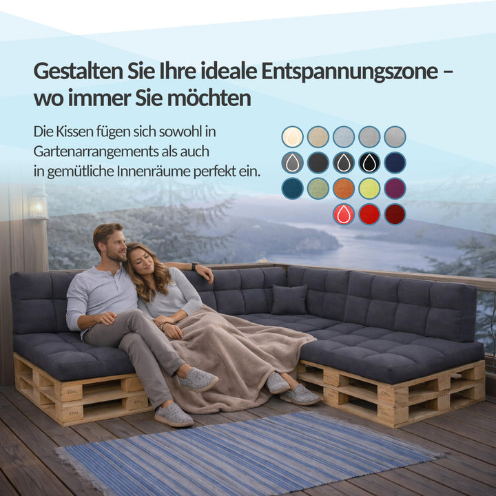 Palettenkissen 2er-Set 120x80 + 120x40 cm Anthrazit Outdoor - Bild 2